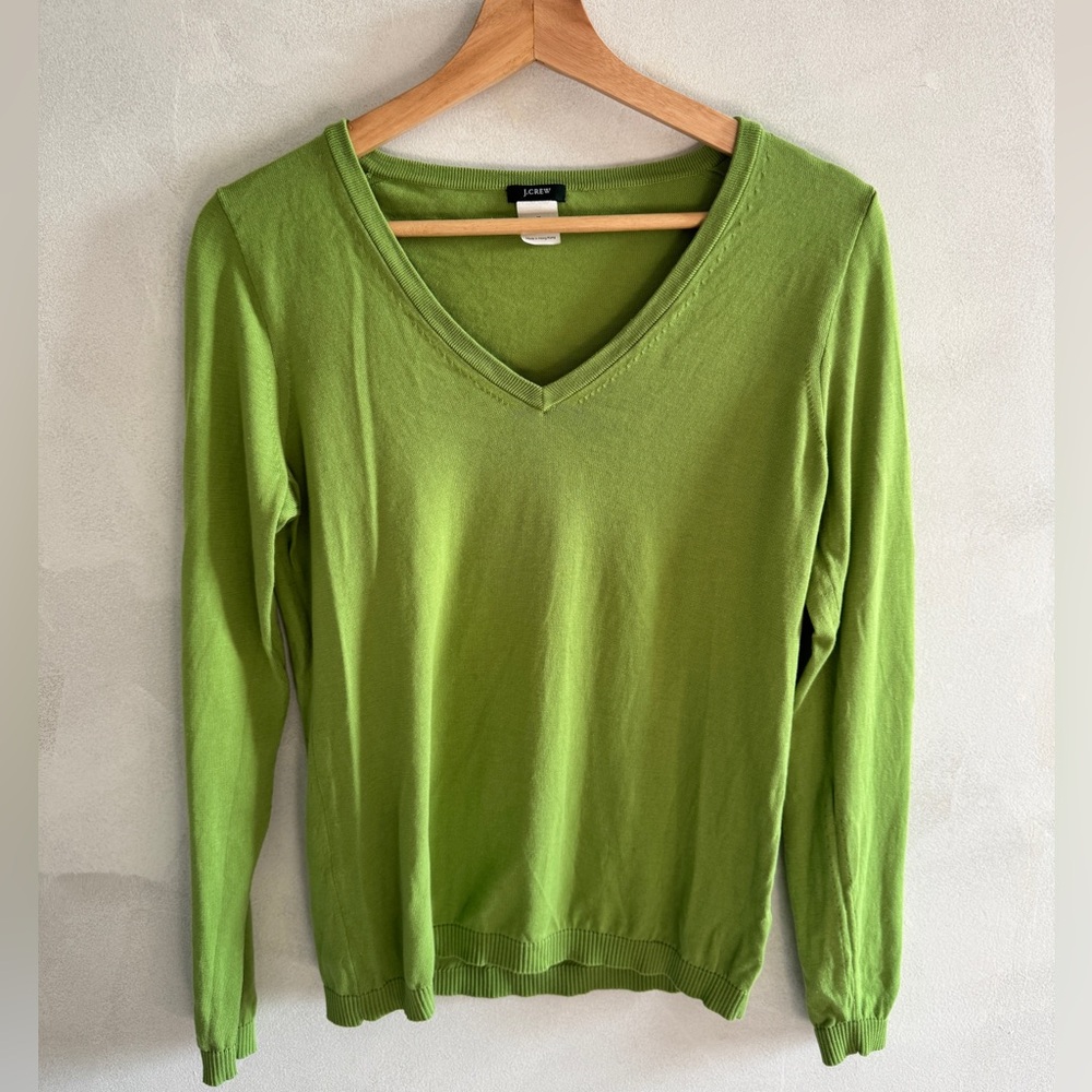 J. Crew - Cotton V-Neck Sweater in Lime Green